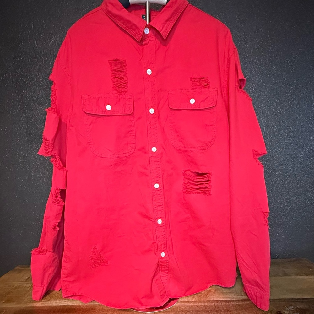 SHEIN Red Distressed Casual Shirt